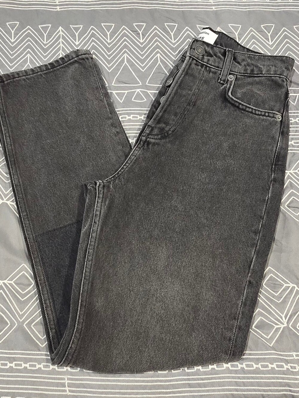 Reformation Cynthia Patch High Rise Straight Cropped Jeans In Black Size 25